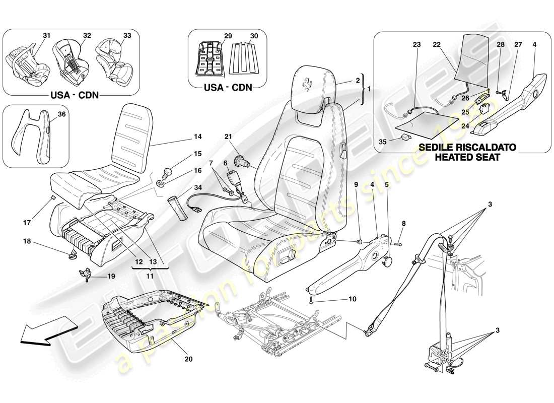 ferrari f430 spider (europe) siège électrique - ceintures de sécurité schéma des pièces