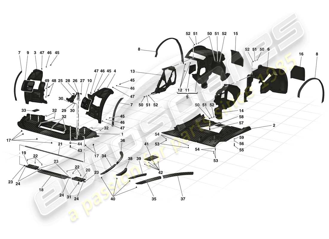 ferrari laferrari (usa) sous-travail plat et passages de roue schéma des pièces