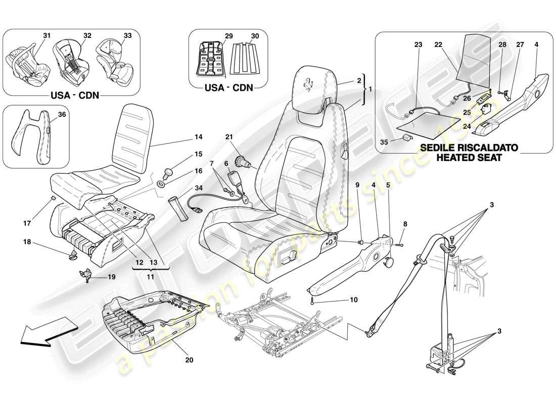 ferrari f430 spider (rhd) siège électrique - ceintures de sécurité schéma des pièces