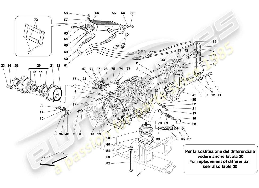 ferrari 599 sa aperta (europe) carter différentiel et radiateur de refroidissement de boîte de vitesses schéma des pièces
