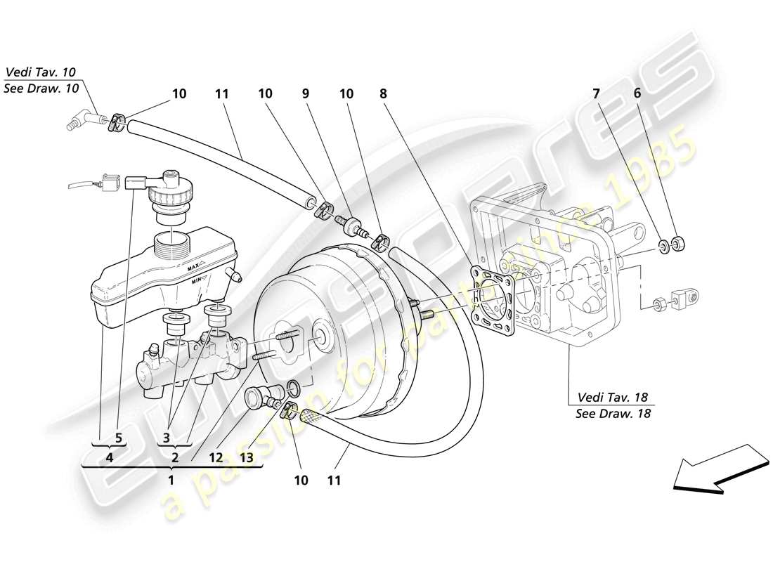 maserati trofeo commandes hydrualiques de freins schéma des pièces