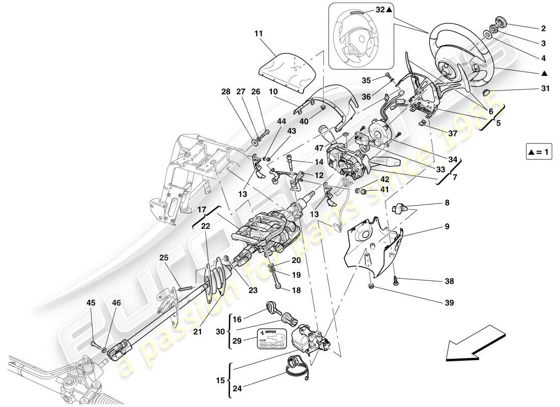 ferrari 599 gto (usa) commande de direction schéma des pièces