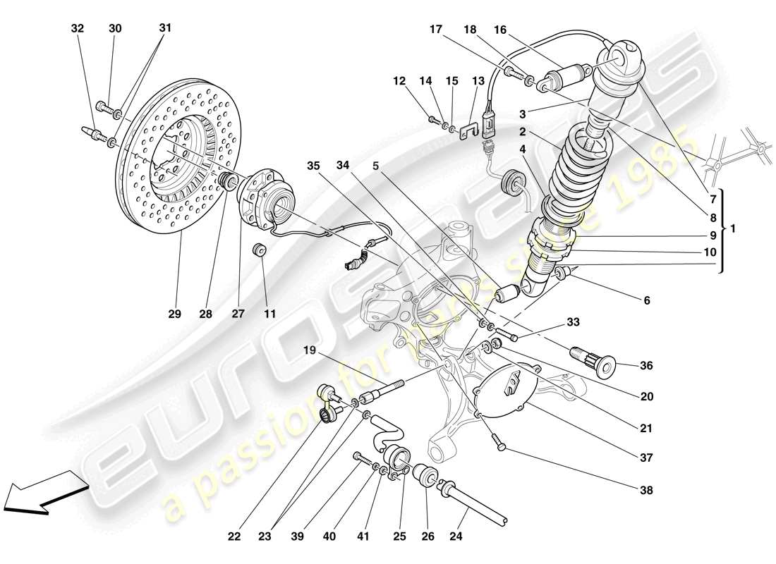 ferrari f430 scuderia spider 16m (rhd) suspension avant - amortisseur et disque de frein schéma des pièces
