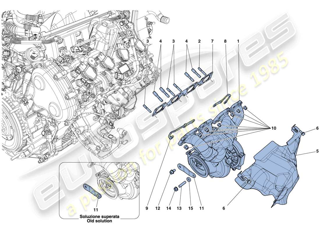 ferrari california t (europe) collecteurs, système de turbocompression et tuyaux schéma des pièces