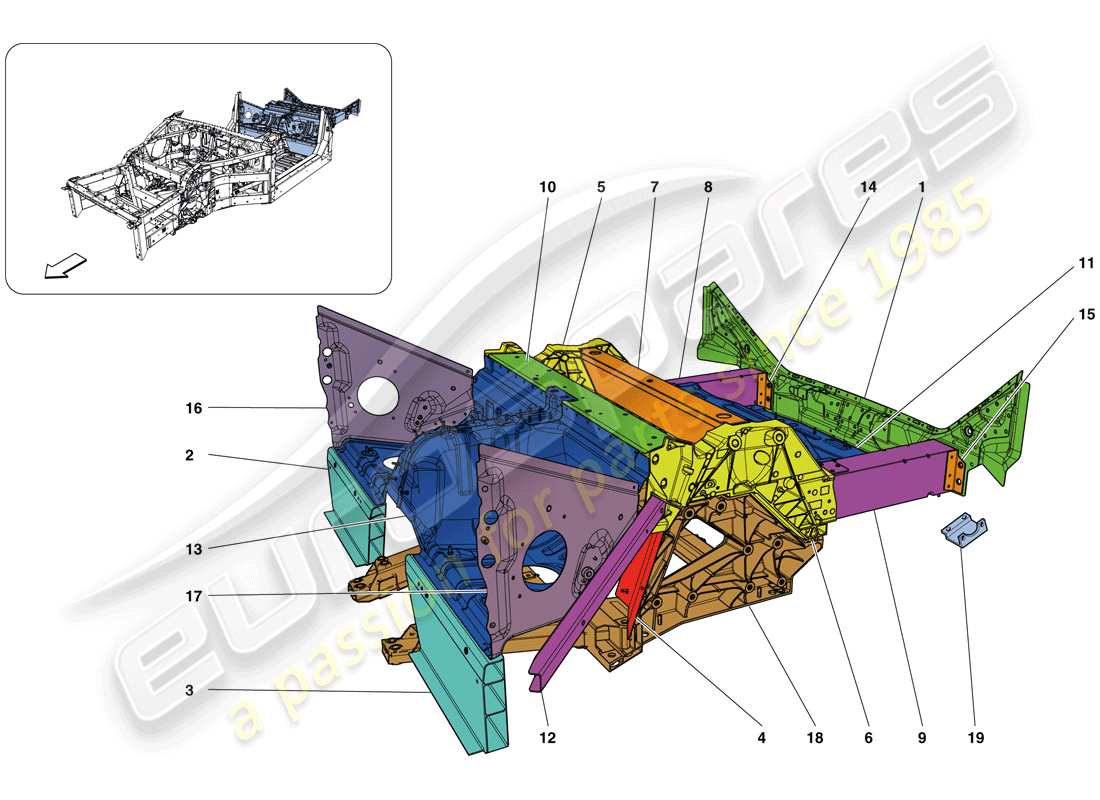 ferrari california t (europe) structures et éléments, arrière du véhicule schéma des pièces