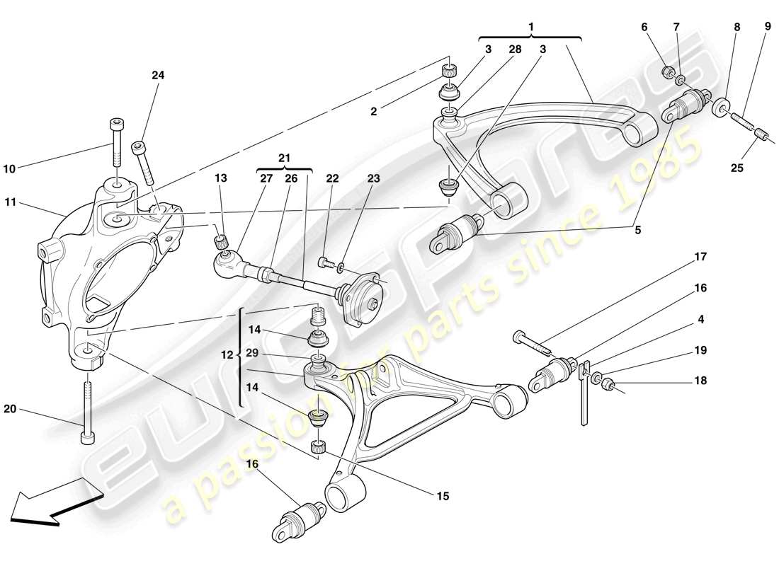 ferrari f430 scuderia spider 16m (rhd) suspension arrière - bras schéma des pièces