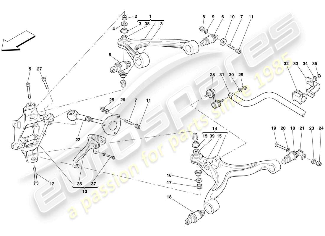 ferrari 599 gto (rhd) suspension arrière - bras et barre stabilisatrice schéma des pièces