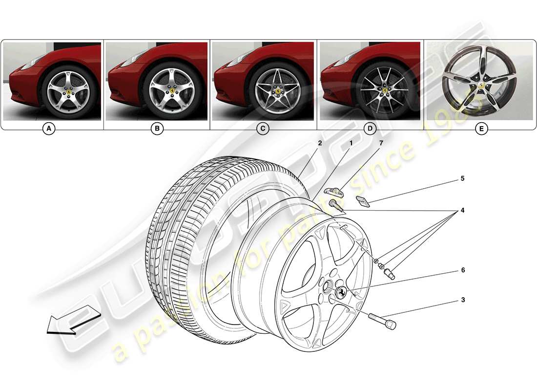 ferrari california (usa) roues et pneus schéma des pièces