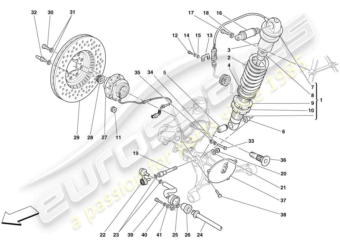 ferrari f430 scuderia spider 16m (usa) suspension avant - amortisseur et disque de frein schéma des pièces