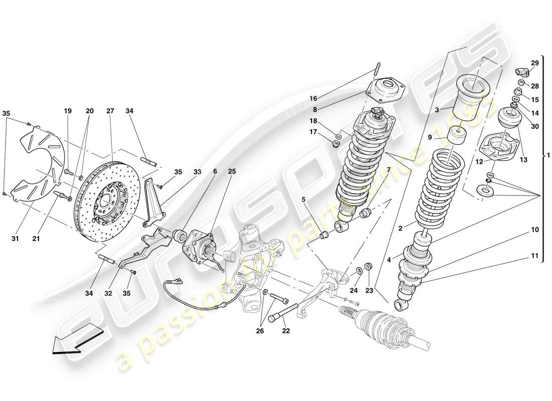 ferrari 599 gto (rhd) suspension arrière - amortisseur et disque de frein schéma des pièces