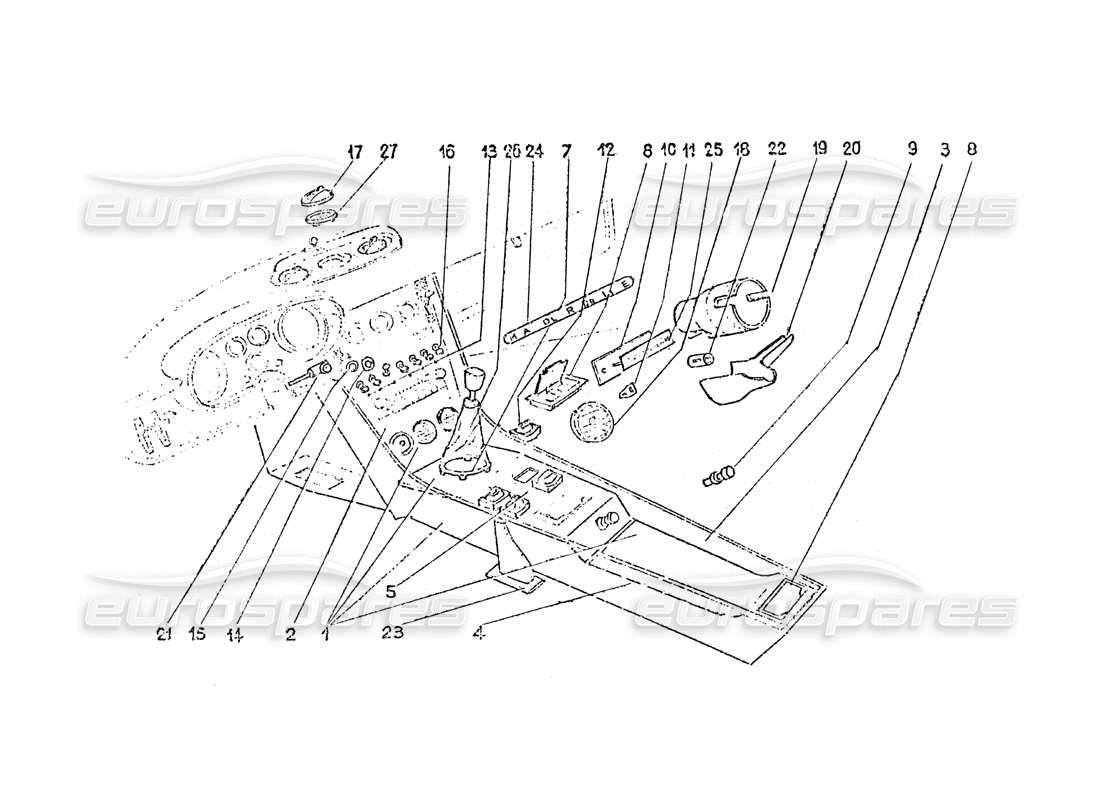 ferrari 365 gt 2+2 (coachwork) interrupteurs intérieurs - bouches d'aération et schéma des pièces de garniture