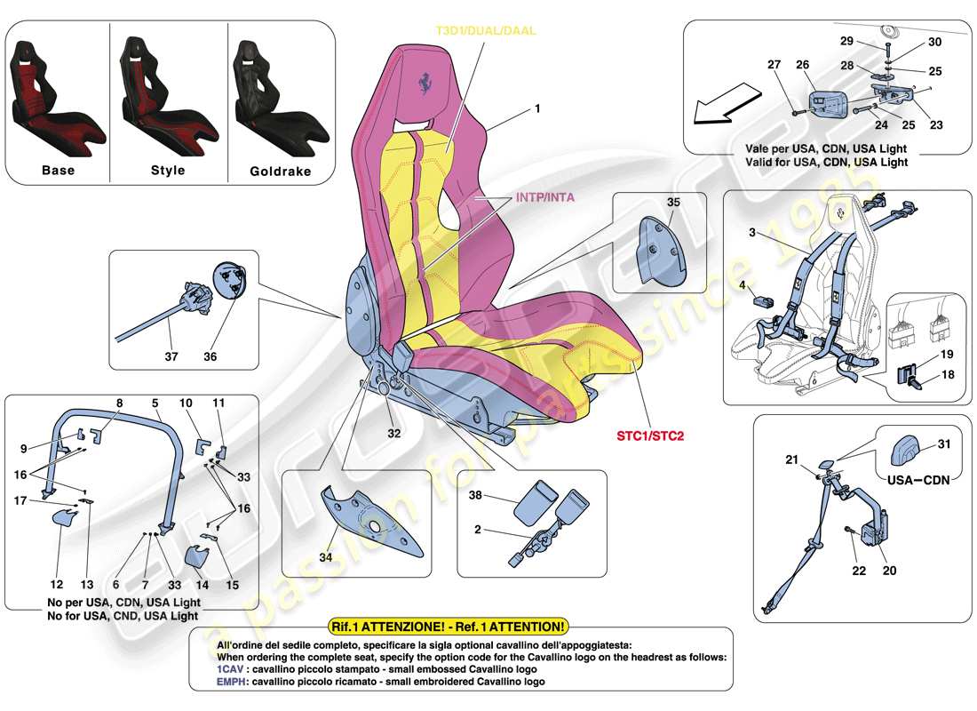 ferrari 458 speciale (usa) siege de course et rollbar schéma des pièces