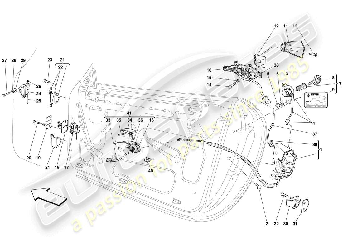 ferrari 612 sessanta (europe) portes - mécanisme d'ouverture et charnières schéma des pièces