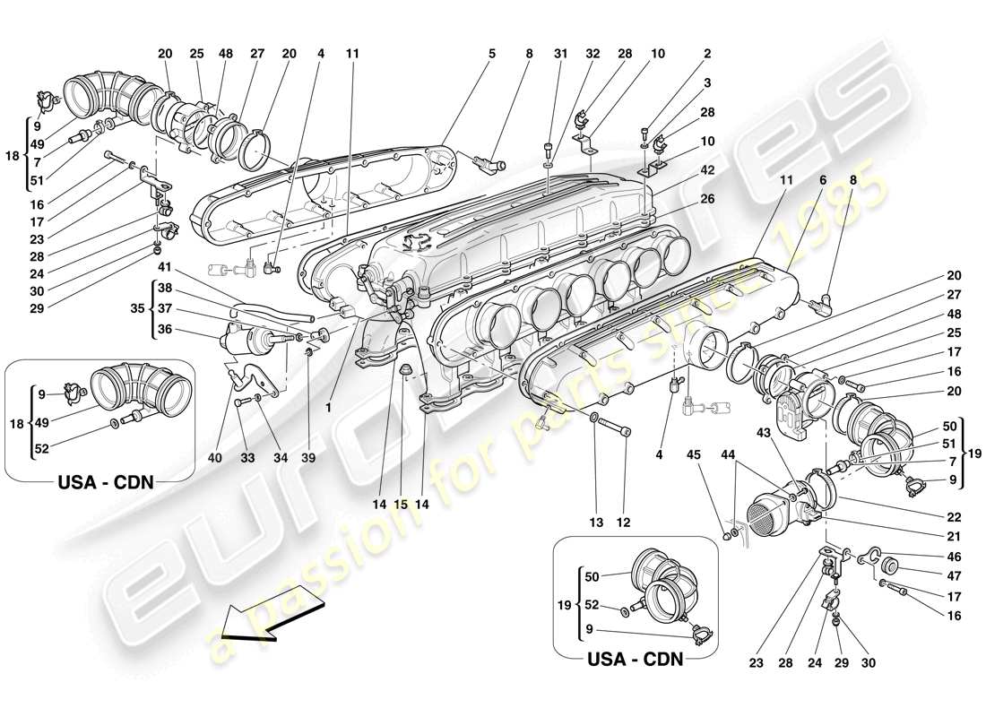 ferrari 612 sessanta (rhd) collecteur d'admission schéma des pièces
