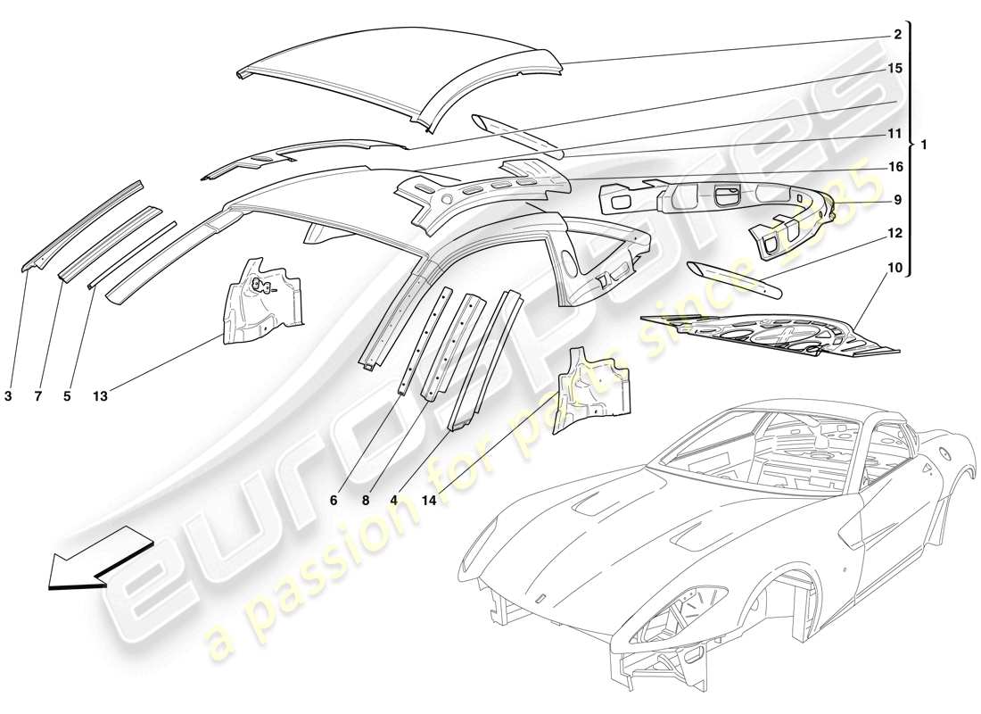 ferrari 599 gtb fiorano (rhd) carrosserie - toit schéma des pièces