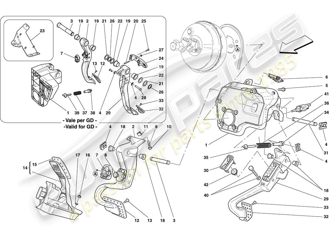 ferrari california (rhd) assemblage complet du pédalier schéma des pièces