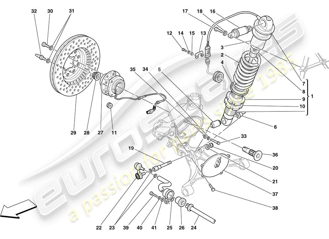 ferrari f430 coupe (rhd) suspension avant - amortisseur et disque de frein schéma des pièces