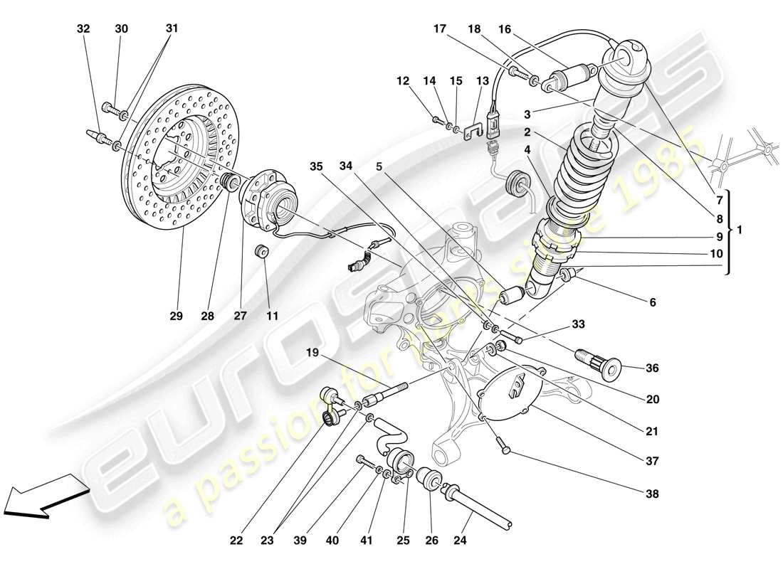 ferrari f430 spider (europe) suspension avant - amortisseur et disque de frein schéma des pièces