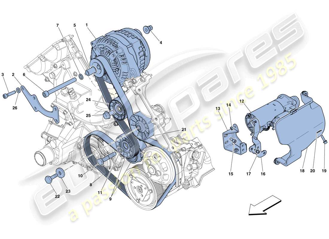 ferrari 458 spider (usa) alternateur - démarreur schéma des pièces