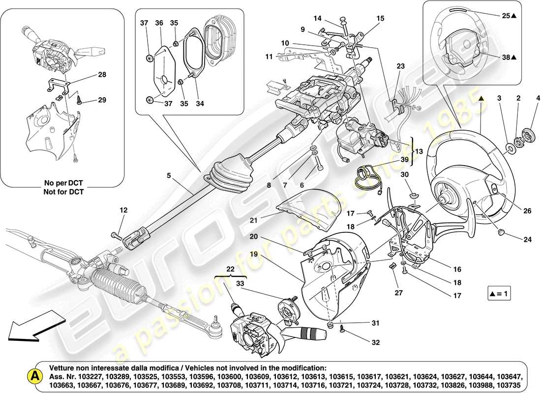 ferrari california (usa) ensemble de colonne de direction et volant de direction schéma des pièces