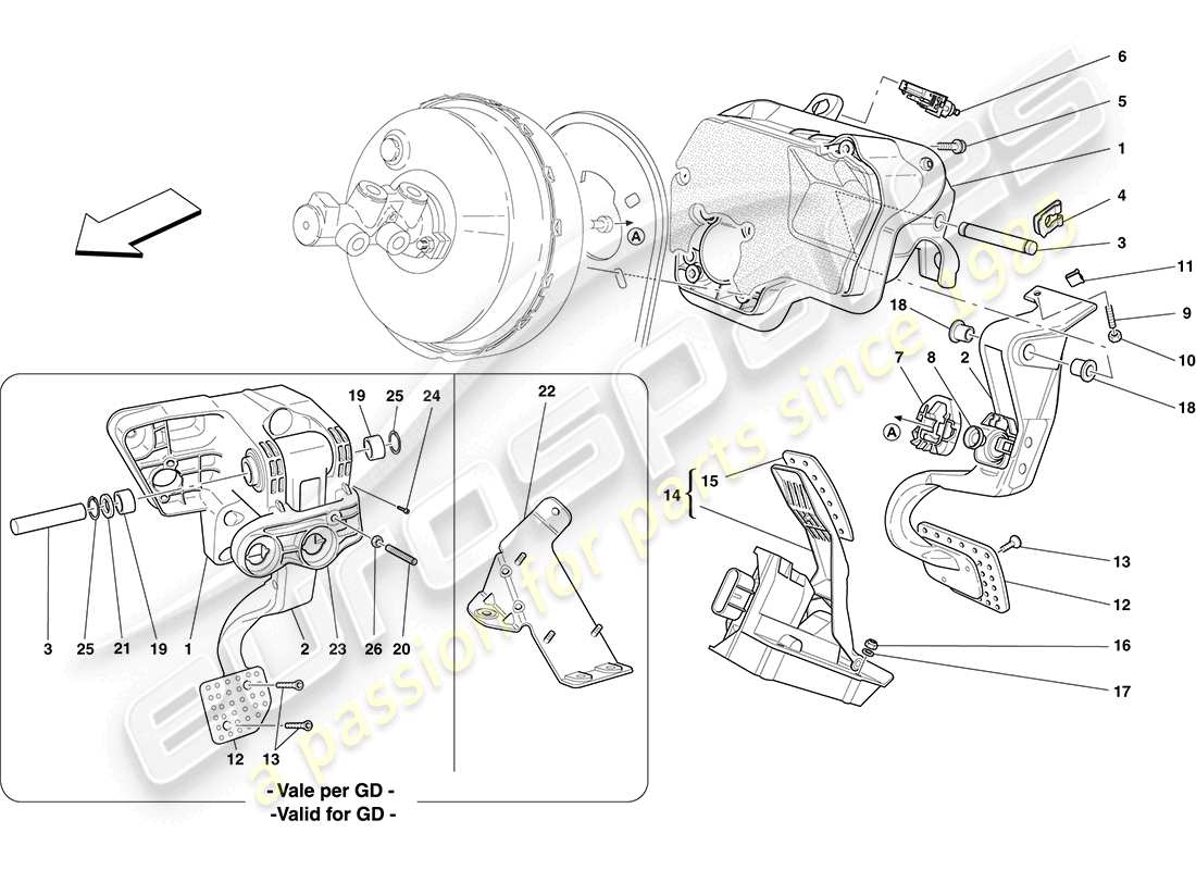 ferrari california (rhd) assemblage complet du pédalier schéma des pièces