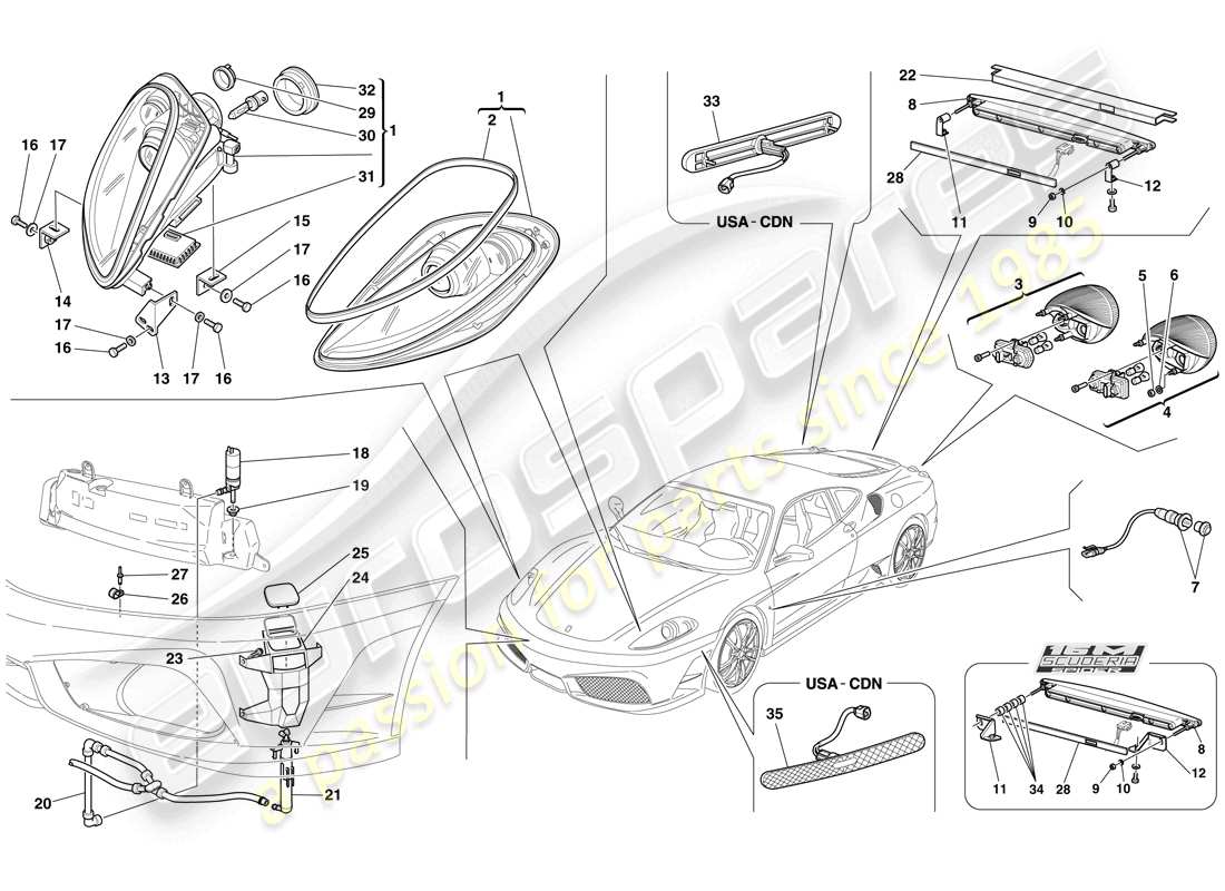 ferrari f430 scuderia spider 16m (usa) phares et feux arrière schéma des pièces