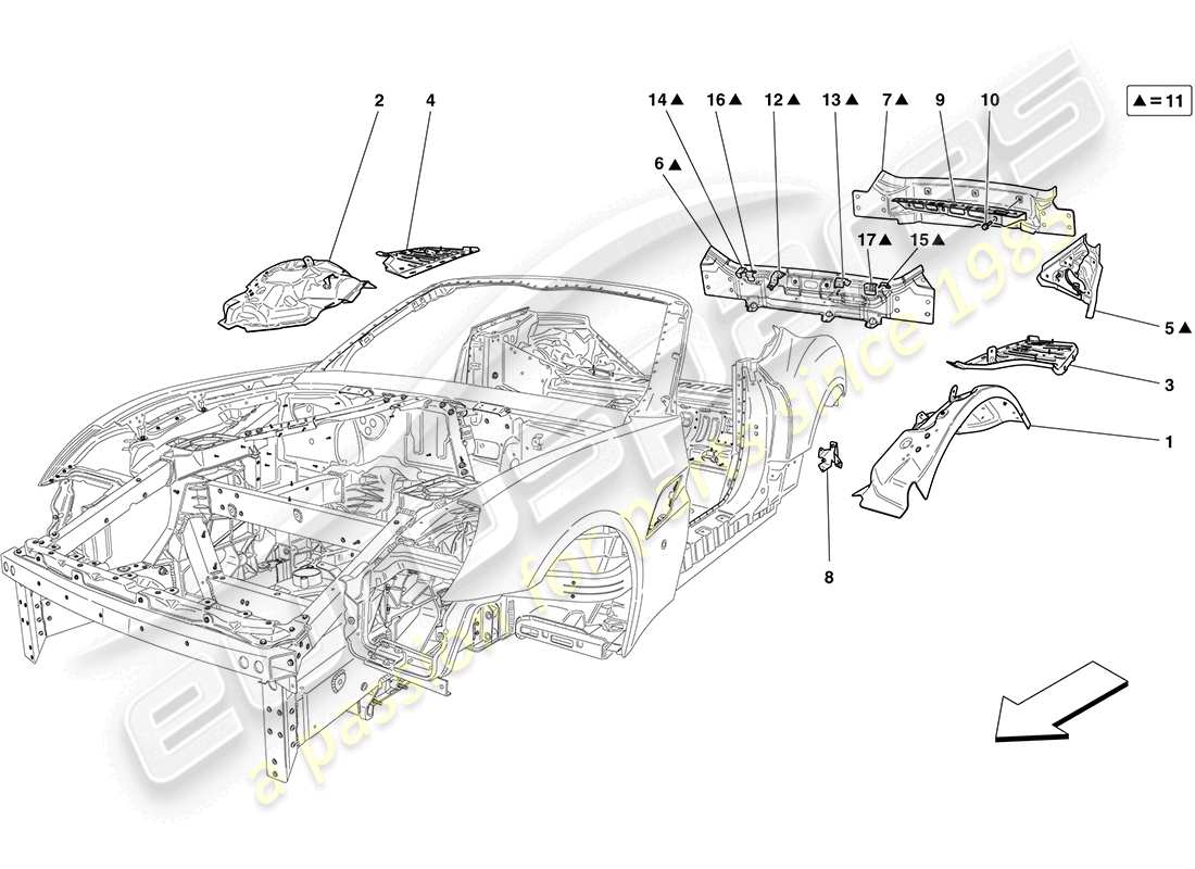 ferrari california (usa) carrosserie arrière et garniture extérieure schéma des pièces
