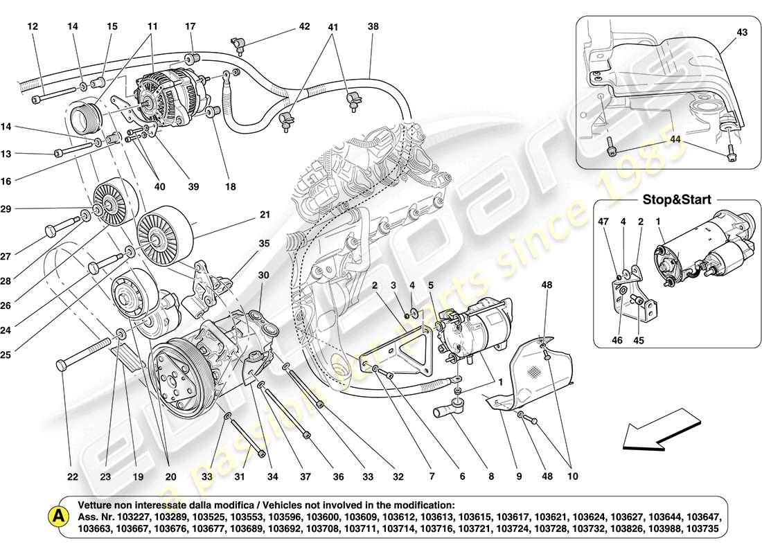 ferrari california (rhd) alternateur, démarreur et compresseur ac - schéma des pièces