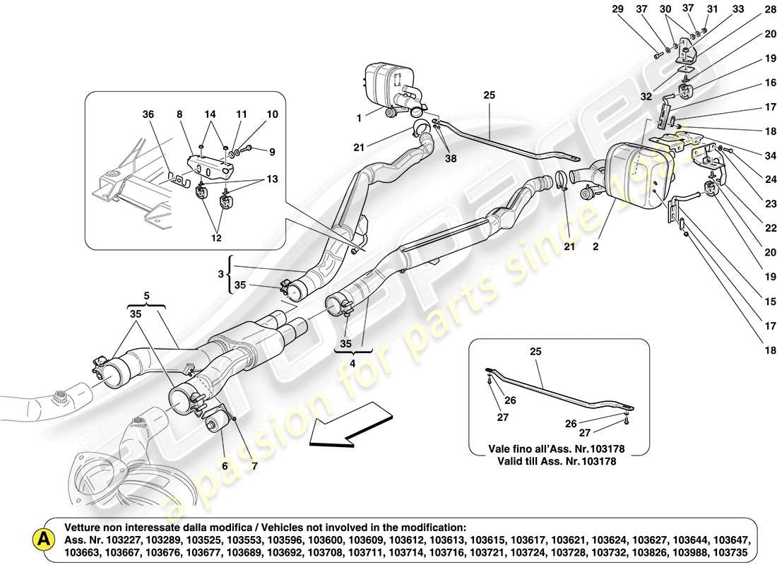 ferrari california (rhd) schéma des pièces des silencieux