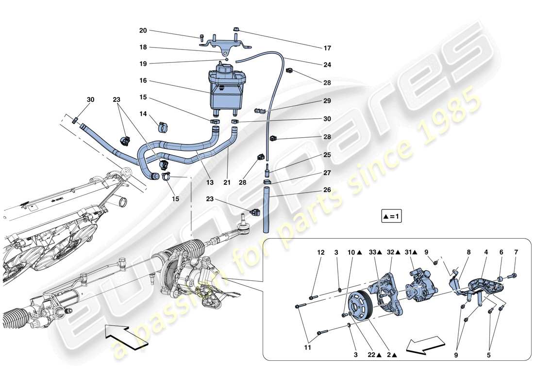 ferrari gtc4 lusso t (usa) pompe et réservoir de direction assistée schéma des pièces