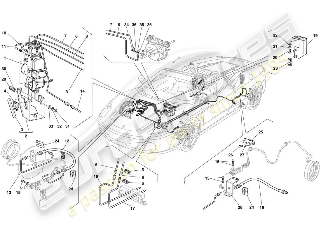 ferrari f430 spider (rhd) système de freinage schéma des pièces