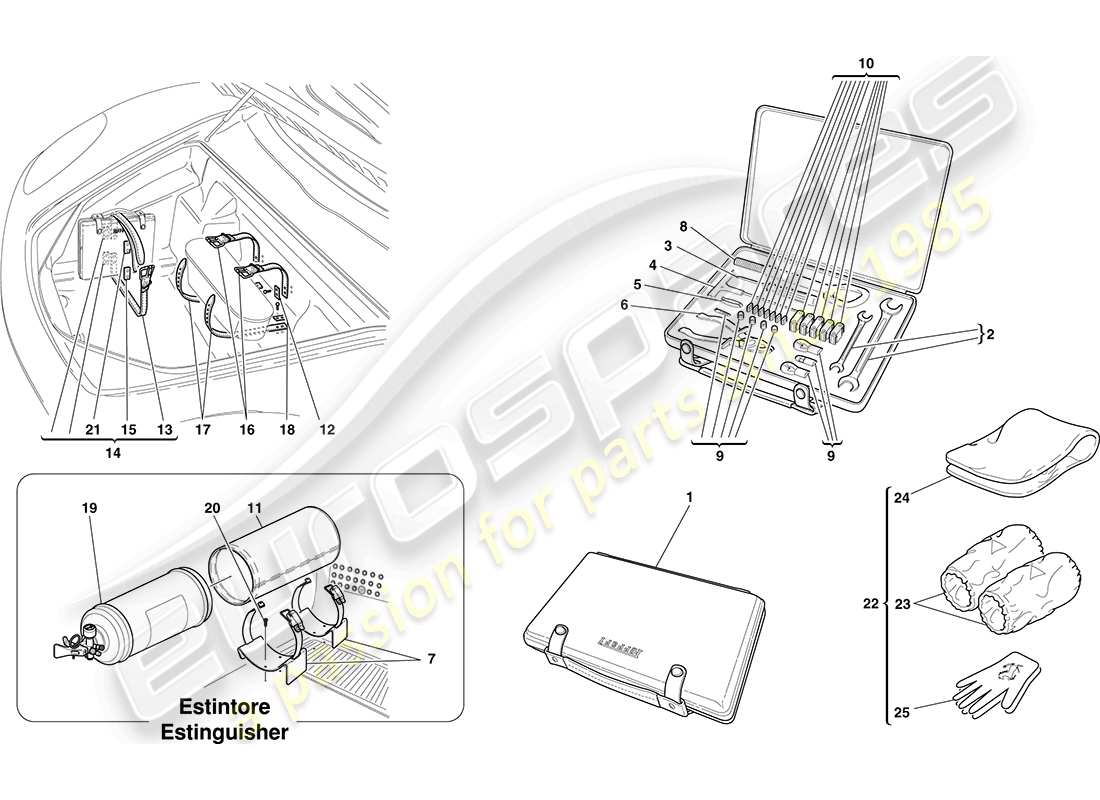 ferrari f430 coupe (rhd) outils et accessoires fournis avec le véhicule schéma des pièces