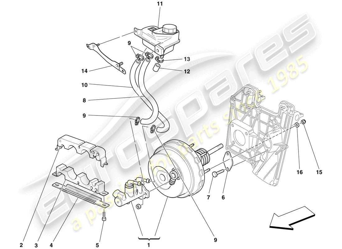 ferrari f430 scuderia (usa) commandes hydrauliques de frein et d'embrayage schéma des pièces
