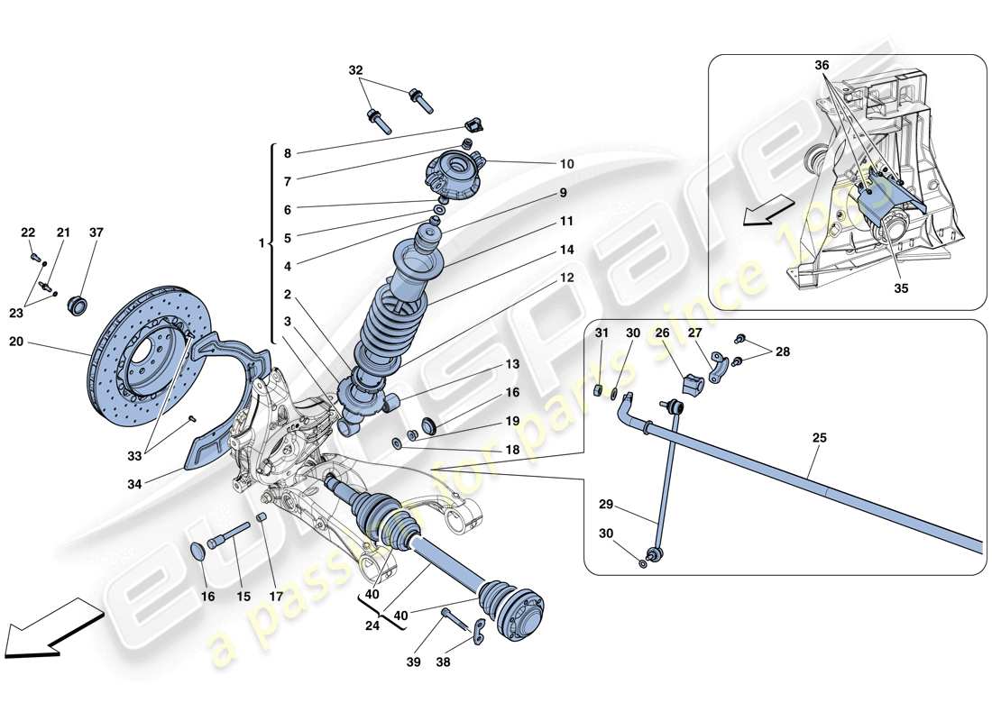 ferrari 458 spider (rhd) suspension arrière - amortisseur et disque de frein schéma des pièces