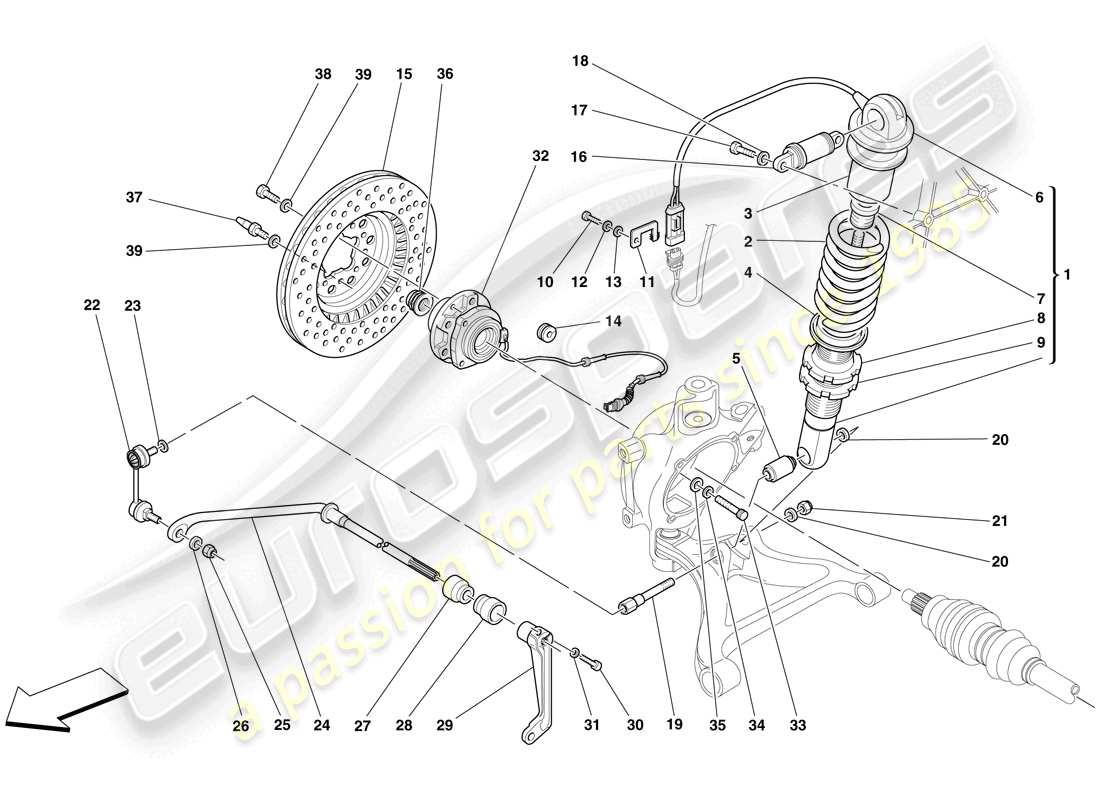 ferrari f430 scuderia (rhd) suspension arrière - amortisseur et disque de frein schéma des pièces