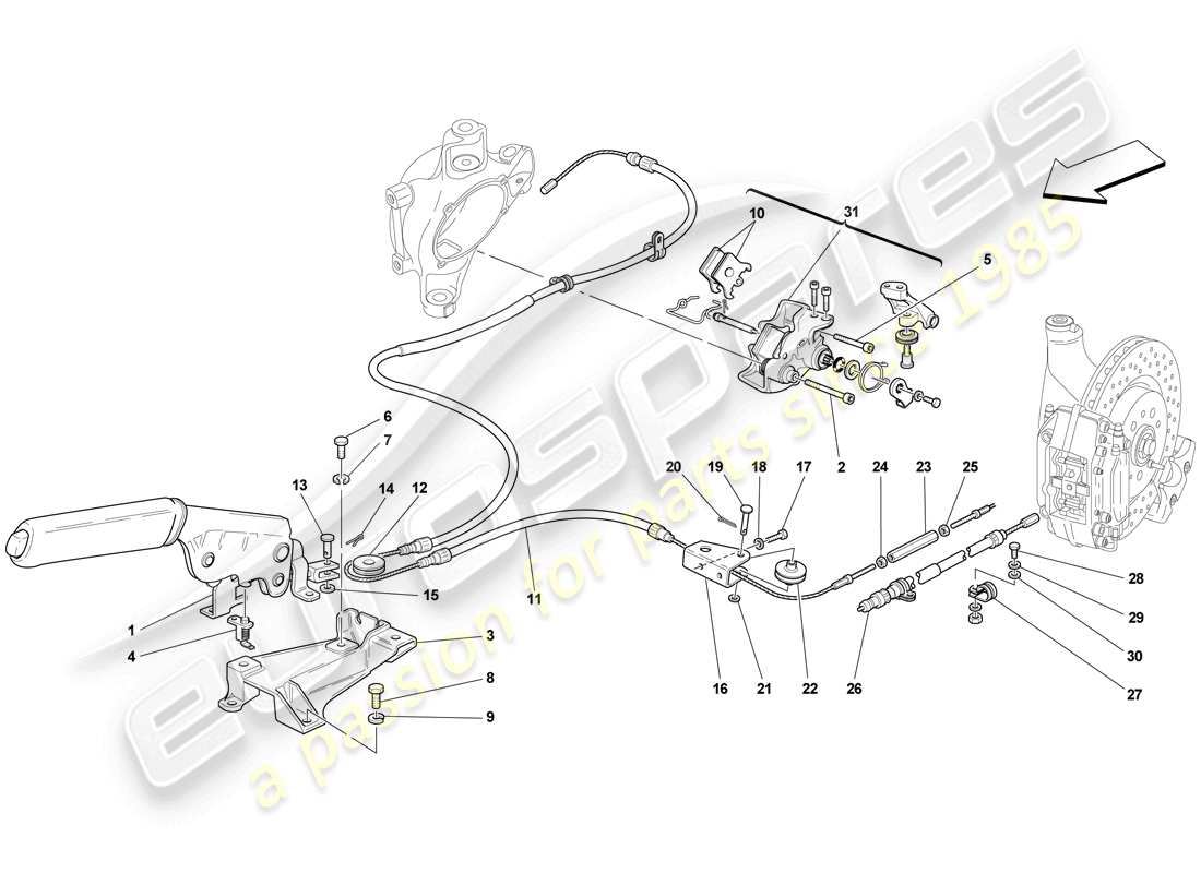 ferrari f430 scuderia (usa) commande du frein de stationnement schéma des pièces