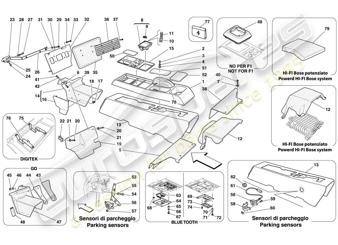ferrari f430 spider (usa) tunnel - sous-structure et accessoires schéma des pièces