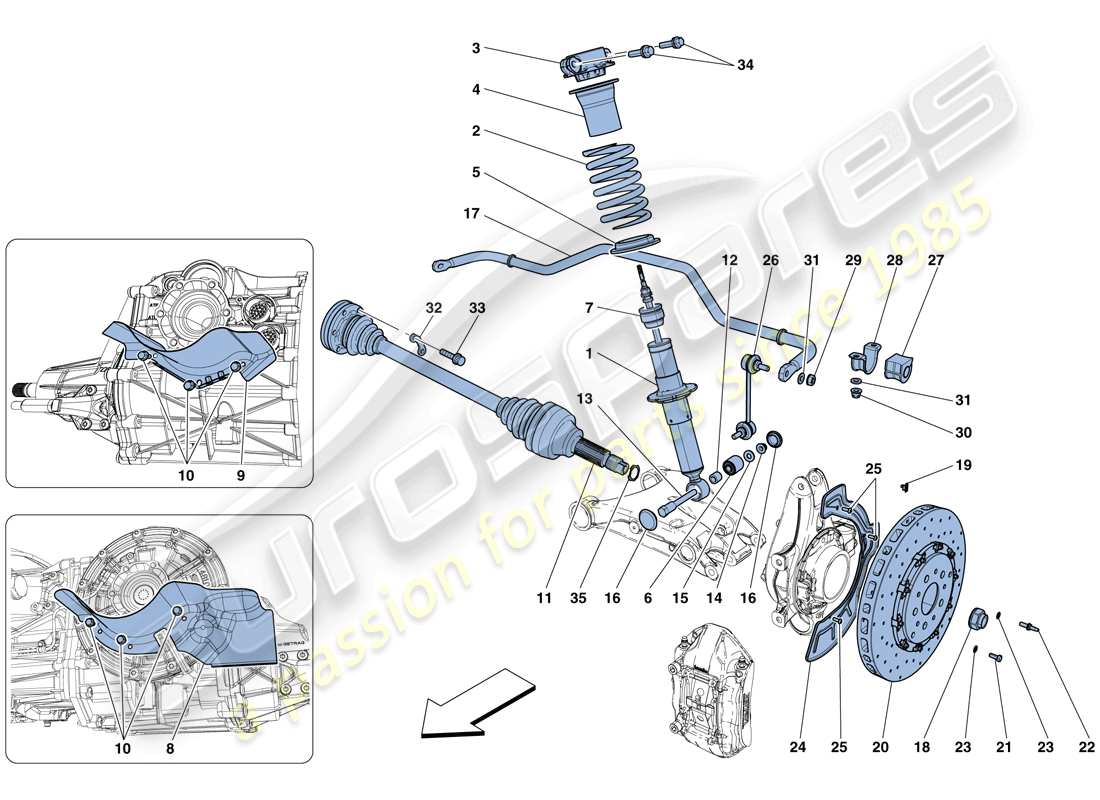 ferrari 812 superfast (rhd) suspension arrière - amortisseur et disque de frein schéma des pièces