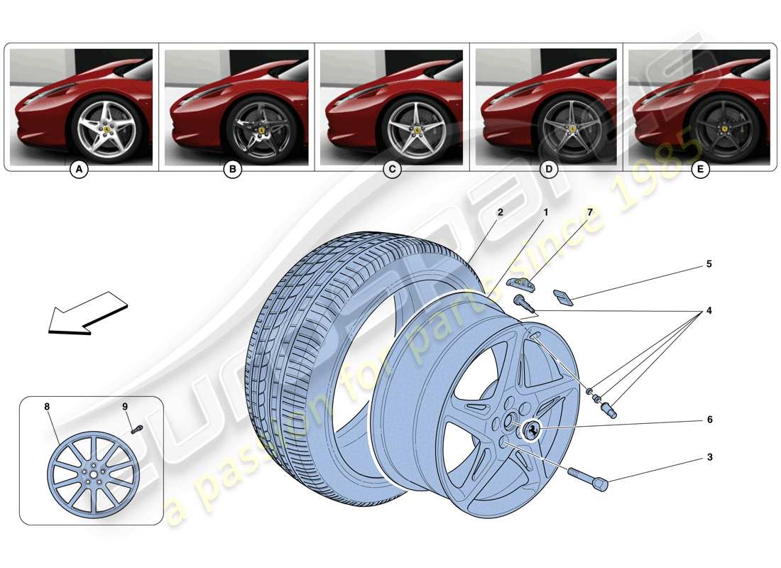 ferrari 458 spider (rhd) roues schéma des pièces