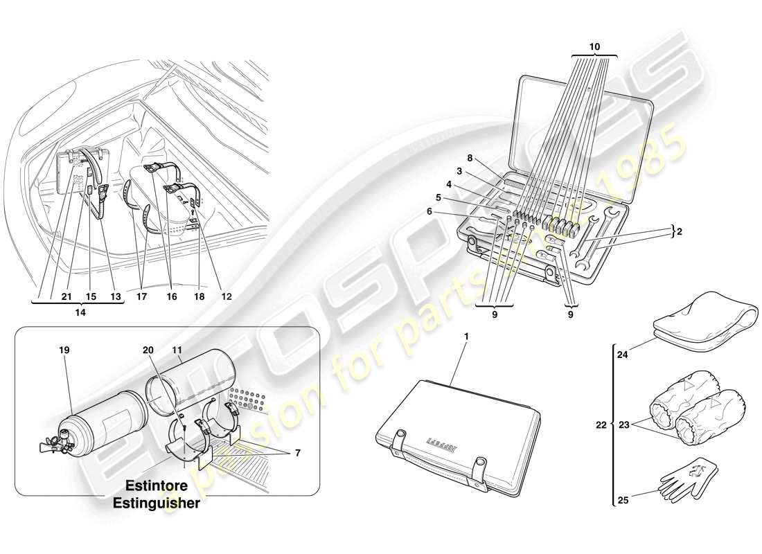 ferrari f430 spider (rhd) outils et accessoires fournis avec le véhicule schéma des pièces