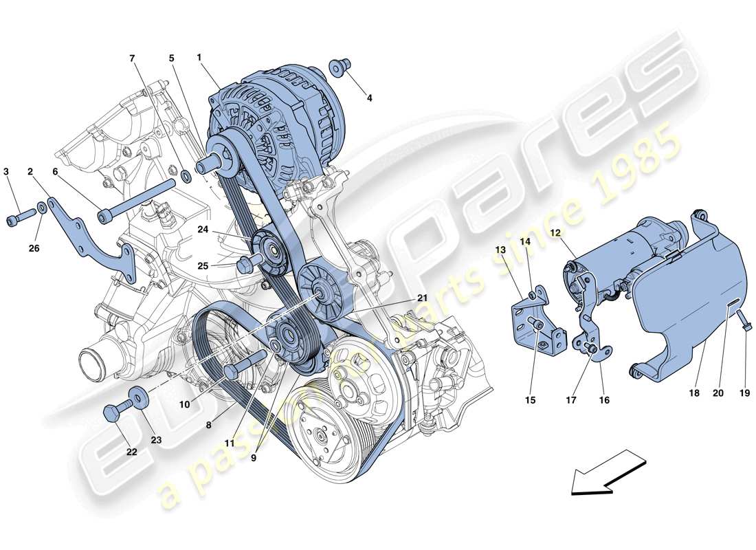 ferrari 458 spider (rhd) alternateur - démarreur schéma des pièces