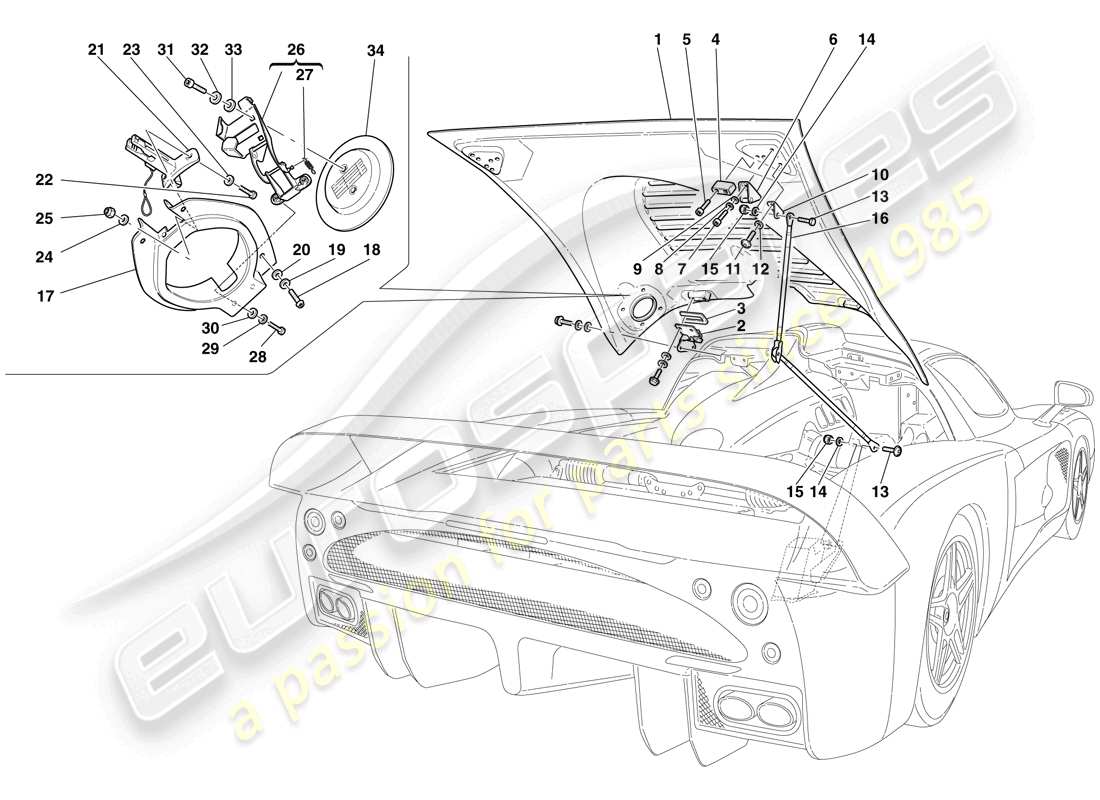 maserati mc12 capot moteur et porte gaz schéma des pièces