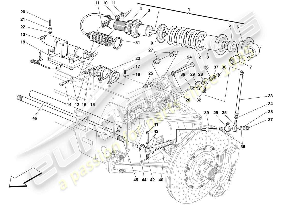 maserati mc12 suspension avant - amortisseur et barre stabilisatrice schéma des pièces