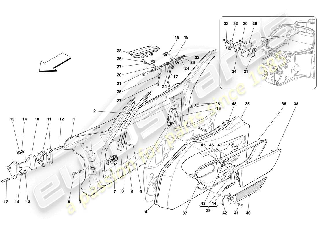 maserati mc12 portes - commande d'ouverture, cadre et revêtements schéma des pièces