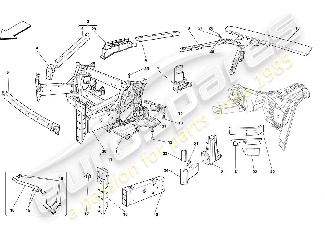 ferrari california (usa) structures avant et caissons de châssis schéma des pièces