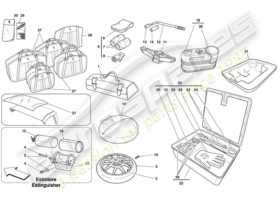 ferrari 599 sa aperta (rhd) trousse à outils schéma des pièces