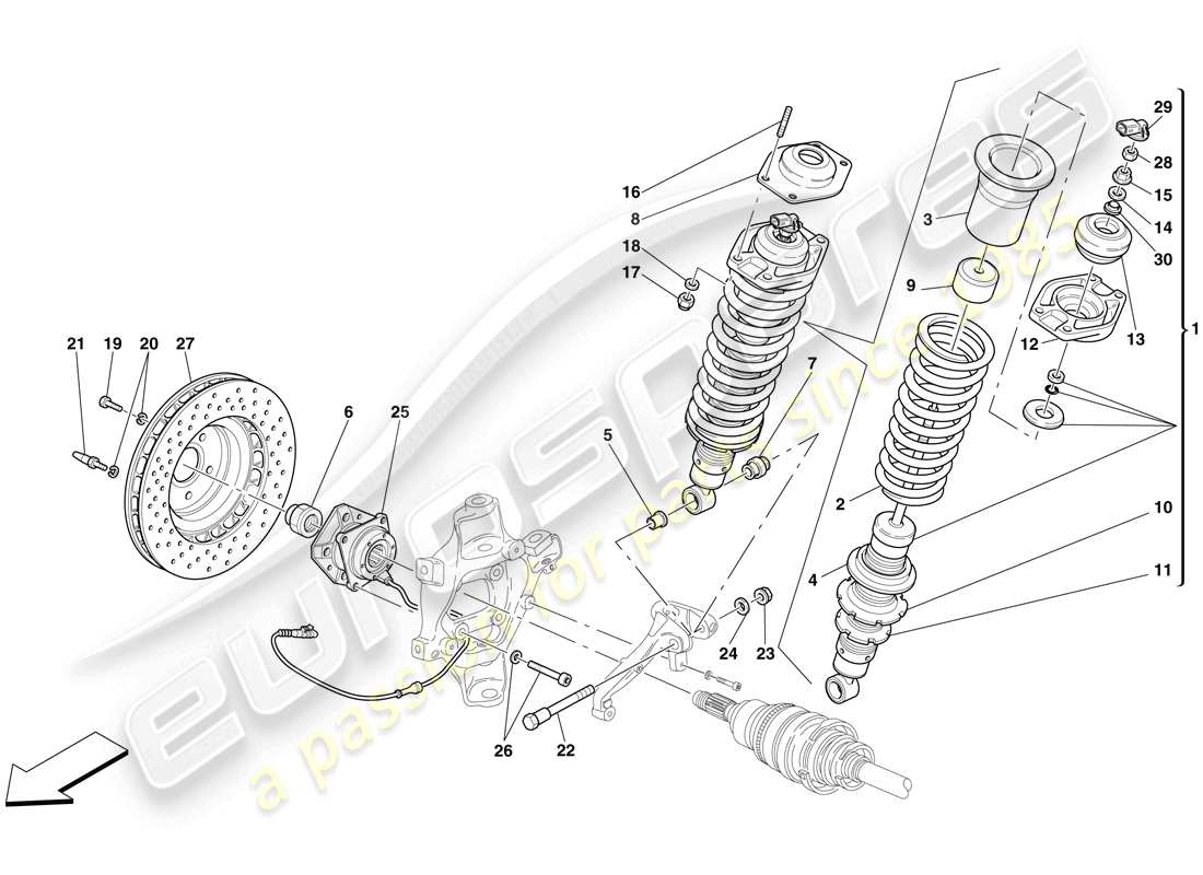 ferrari 599 sa aperta (europe) suspension arrière - amortisseur et disque de frein schéma des pièces