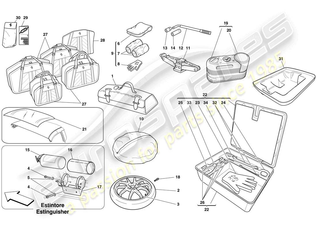 ferrari 599 sa aperta (europe) schéma des pièces du kit d'outils