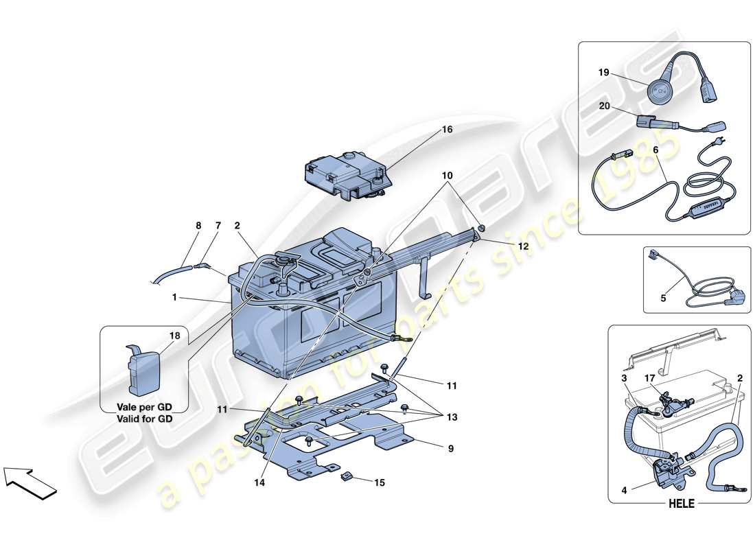 ferrari 488 spider (europe) diagramme des pièces de la batterie