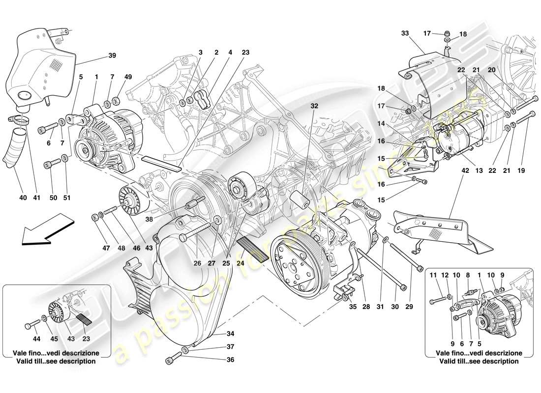 ferrari 599 gtb fiorano (usa) alternateur, démarreur et compresseur ac - schéma des pièces